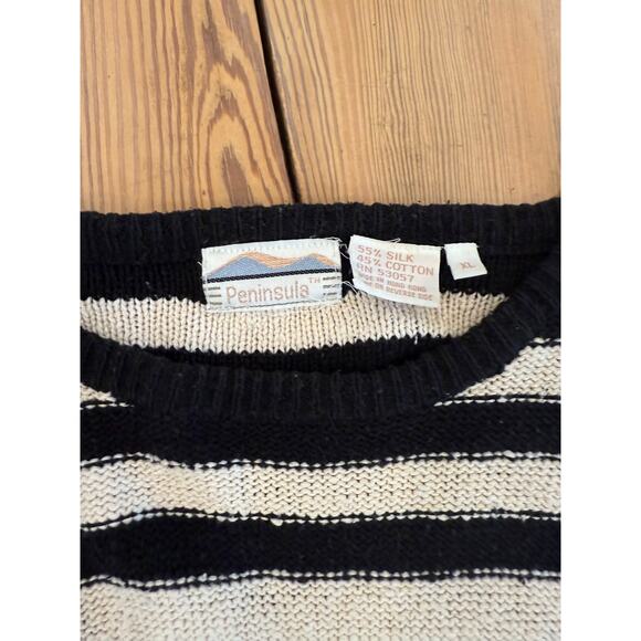 Vintage Peninsula Black White Geometric Sweater Silk Cotton XL - Picture 2 of 6